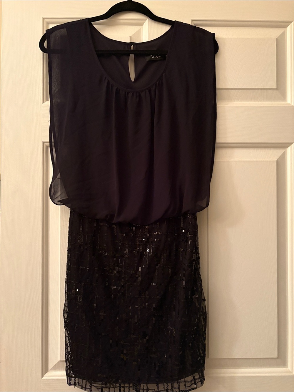 Chiffon Overlay Black Cocktail Dress with Sequin Skirt